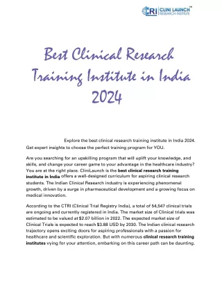 Best Clinical Research Training Institute in India 2024 (1)