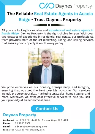 The Reliable Real Estate Agents in Acacia Ridge - Trust Daynes Property