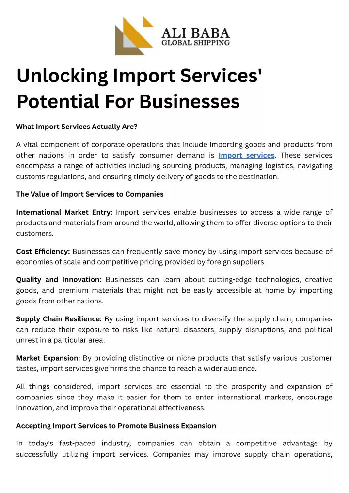 unlocking import services potential for businesses