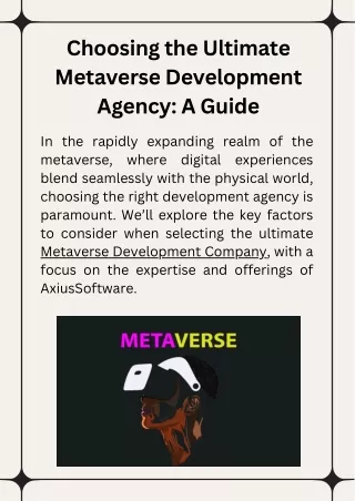 Choosing the Ultimate Metaverse Development Agency A Guide