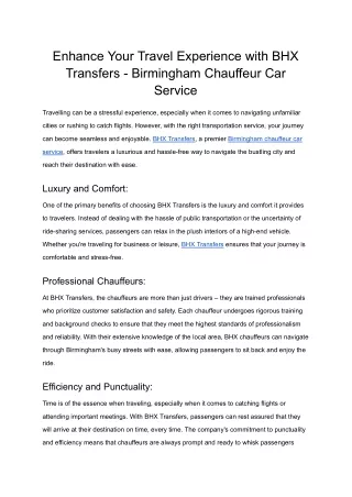 BHX Transfers - Birmingham Chauffeur Car Service