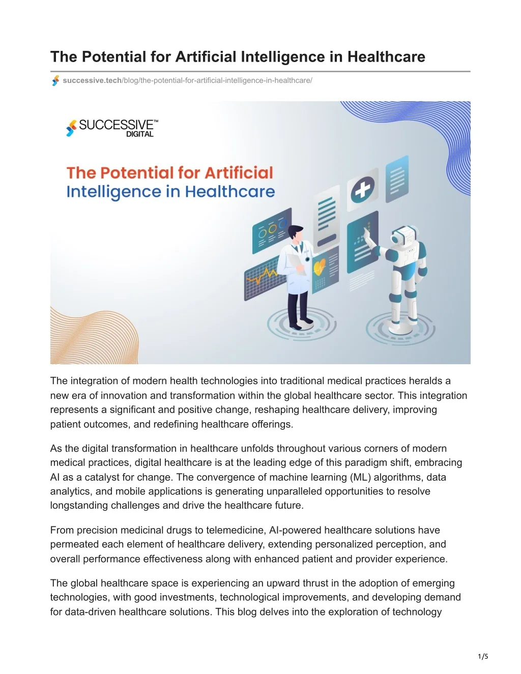 PPT - The Potential for Artificial Intelligence in Healthcare ...
