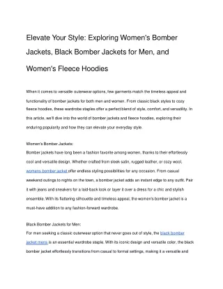 Elevate Your Style - Exploring Women's Bomber Jackets, Black Bomber Jackets for Men, and Women's Fleece Hoodies