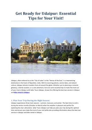 Get Ready for Udaipur Essential Tips for Your Visit