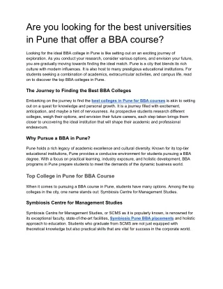 Are you looking for the best universities in Pune that offer a BBA course