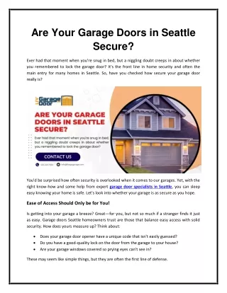 Are Your Garage Doors in Seattle Secure