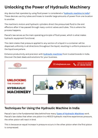 Unlocking the Power of Hydraulic Machinery
