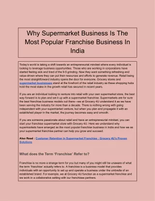 Why Supermarket Business Is The Most Popular Franchise Business In India