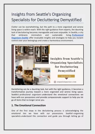 Insights from Seattle's Organizing Specialists for Decluttering Demystified
