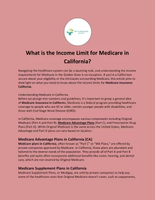 What is the Income Limit for Medicare in California?