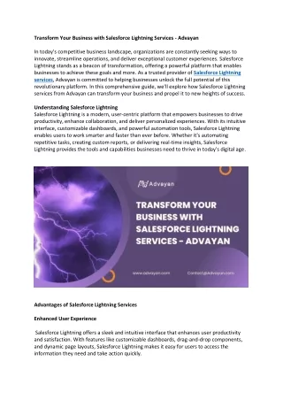 Transform Your Business with Salesforce Lightning Services - Advayan