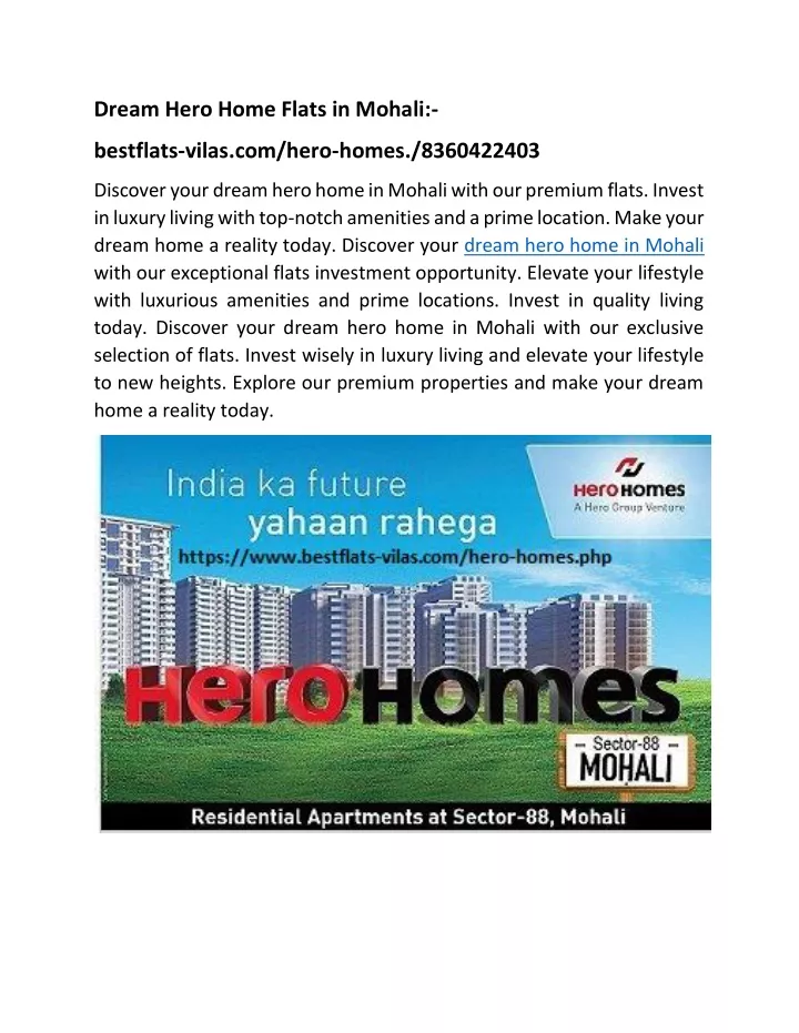 dream hero home flats in mohali