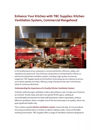 Enhance Your Kitchen with TBC Supplies Kitchen Ventilation System, Commercial Rangehood