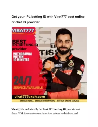 Get your IPL betting ID with Virat777 best online cricket ID provider
