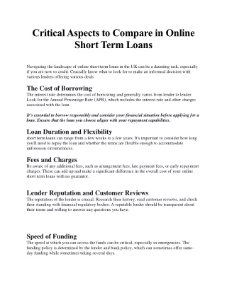 Critical Aspects to Compare in Online Short Term Loans [Web ClixCredits]-1