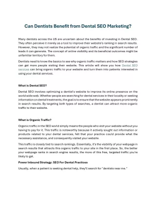 Can Dentists Benefit from Dental SEO Marketing