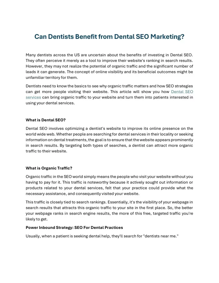 can dentists benefit from dental seo marketing