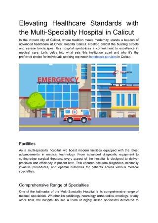 Elevating Healthcare Standards with  the Multi-Speciality Hospital in Calicut