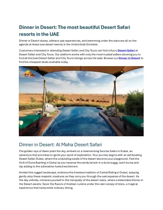 Dinner in Desert The most beautiful Desert Safari resorts in the UAE