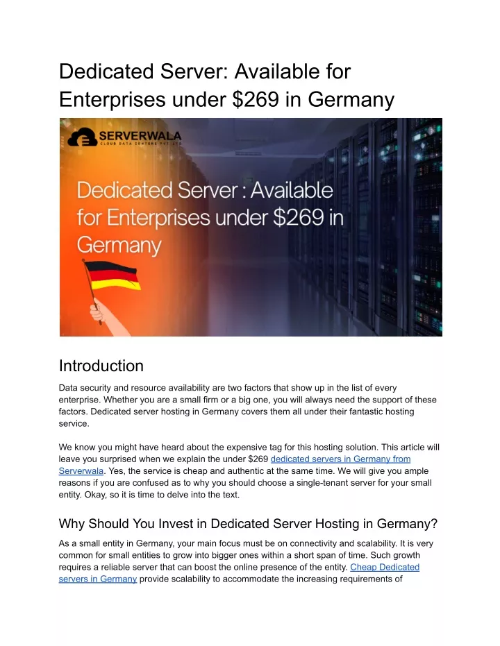 dedicated server available for enterprises under