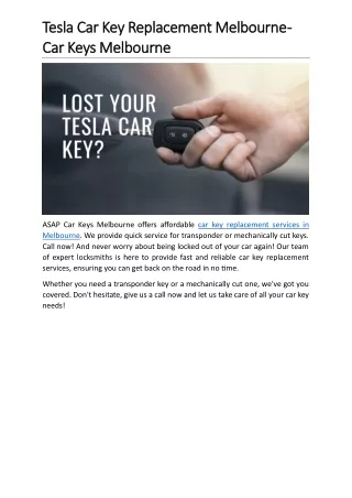Tesla Car Key Replacement Melbourne - Car Keys Melbourne