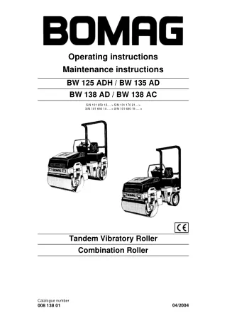 Bomag BW138 AD Single Tandem Vibratory Roller Service Repair Manual