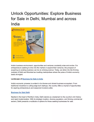 Unlock Opportunities: Explore Business for Sale in Delhi, Mumbai
