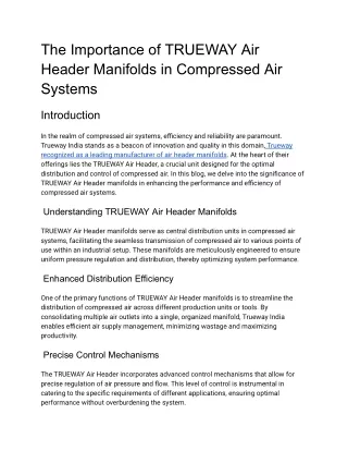 The Importance of TRUEWAY Air Header Manifolds in Compressed Air Systems