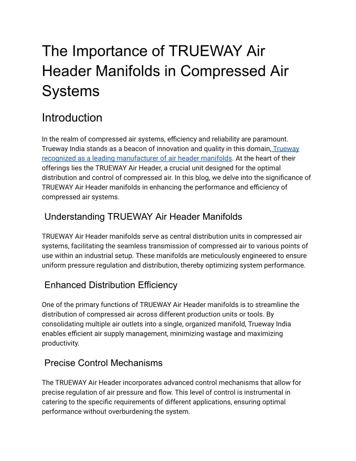 the importance of trueway air header manifolds