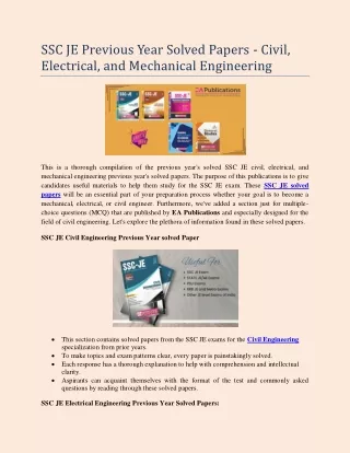 SSC JE Previous Year Solved Papers - Civil, Electrical, and Mechanical Engineering