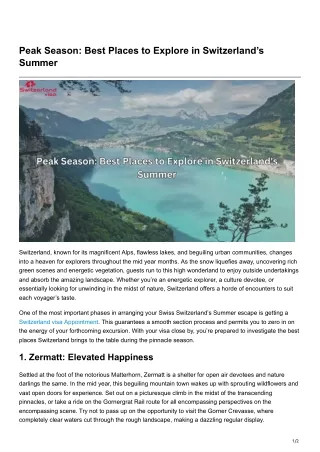 Peak Season Best Places to Explore in Switzerlands Summer