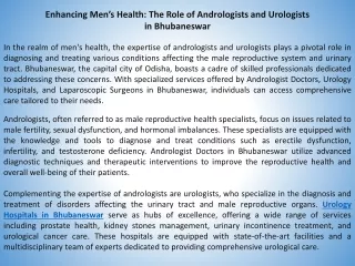 Enhancing Men’s Health The Role of Andrologists and Urologists in Bhubaneswar