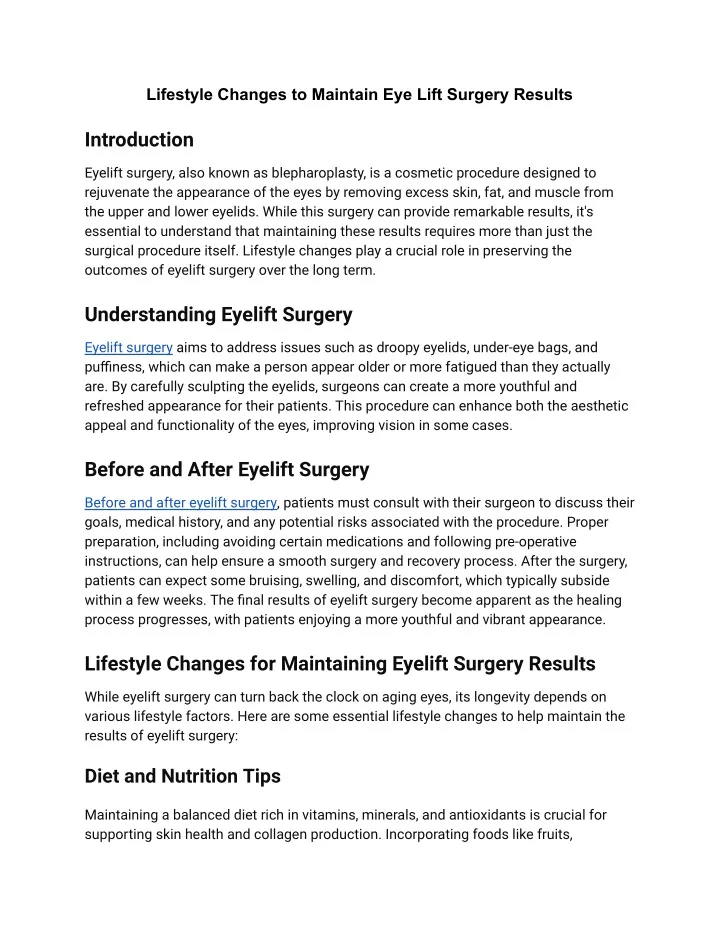 lifestyle changes to maintain eye lift surgery
