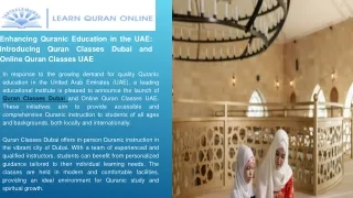 Enhancing Quranic Education in the UAE Introducing Quran Classes Dubai and Online Quran Classes UAE