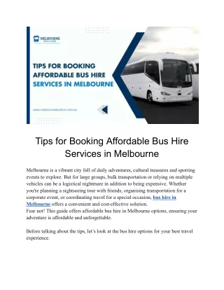 Tips for Affordable Bus Hire Services in Melbourne