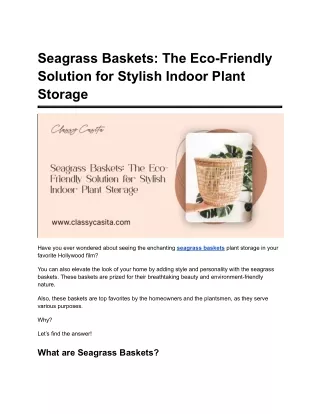 6 Reasons Why Seagrass Baskets are the Popular Option for Aesthetic Indoor Plant Storage