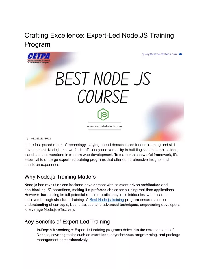 crafting excellence expert led node js training