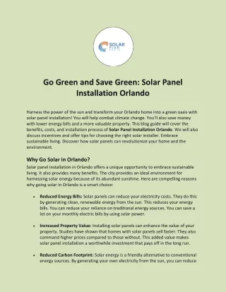 Go Green and Save Green: Solar Panel Installation Orlando