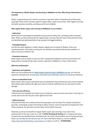 The Importance of Boiler Repairs and Servicing in Middleton on Sea
