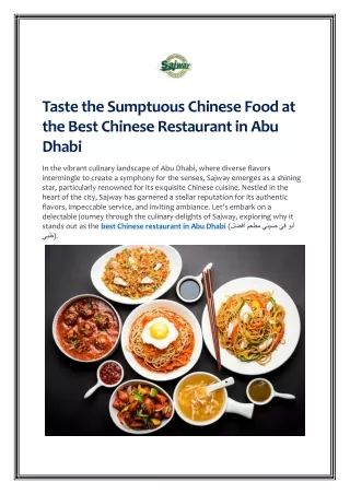 Taste the Sumptuous Chinese Food at the Best Chinese Restaurant in Abu Dhabi