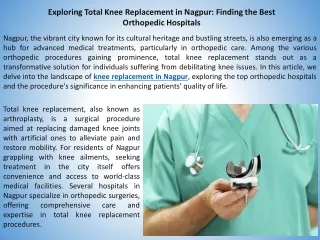 Exploring Total Knee Replacement in Nagpur Finding the Best Orthopedic Hospitals