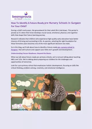 How To Identify A Future-Ready pre Nursery Schools in Gurgaon For Your Child