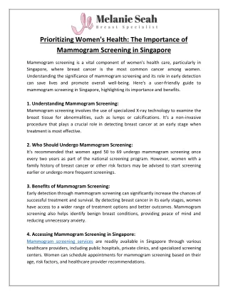Prioritizing Women's Health The Importance of Mammogram Screening in Singapore