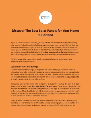 Discover The Best Solar Panels for Your Home in Garland