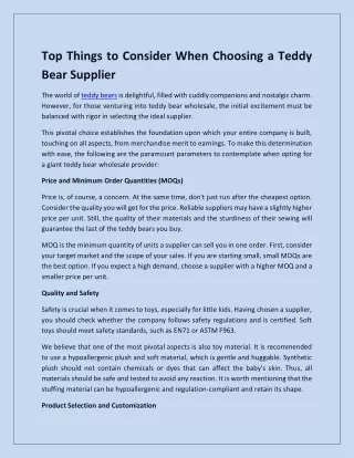 Top Things to Consider When Choosing a Teddy Bear Supplier