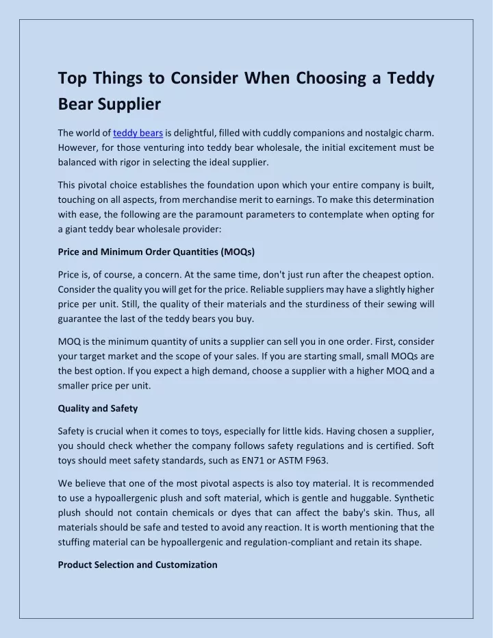 top things to consider when choosing a teddy bear