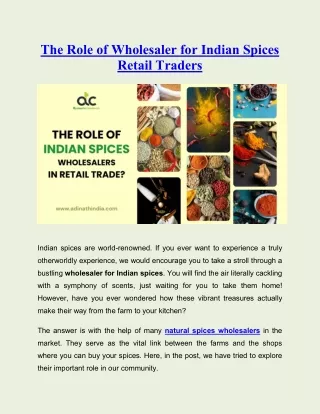 What is the role of Indian spices wholesalers in retail trade