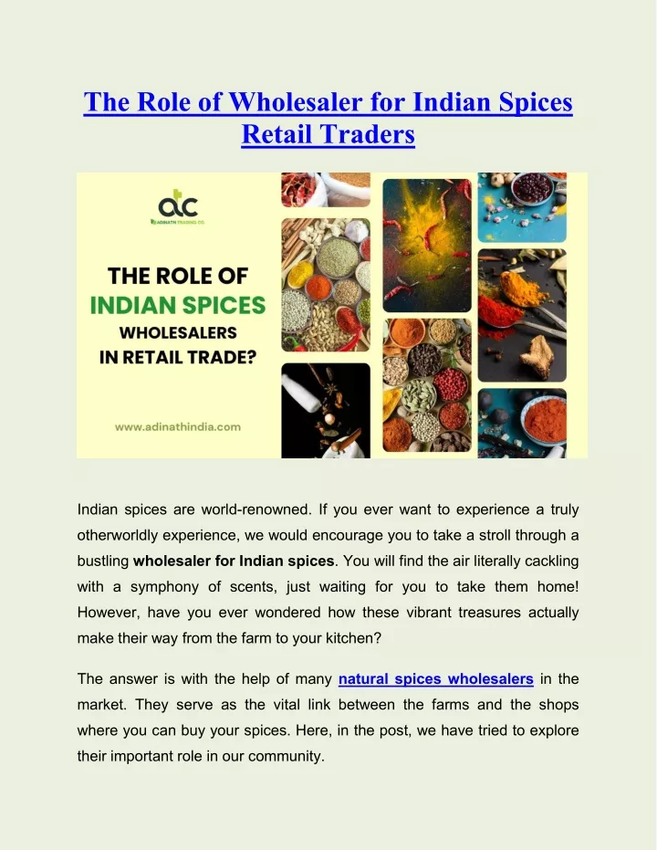 the role of wholesaler for indian spices retail