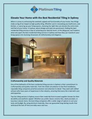 Elevate Your Home with the Best Residential Tiling in Sydney