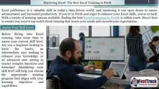 Mastering Excel: The Best Excel Training in Perth